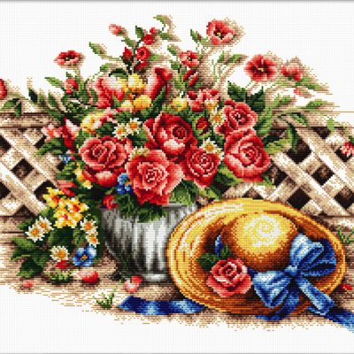 Rose & jaune tulipes dans vase-Fleur Cross Stitch Kit 10 "x 8" 14 comte Aida